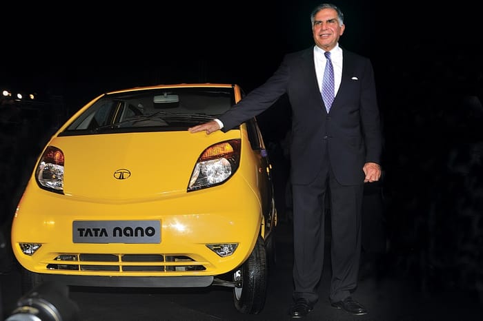 Ratan Tata with the Tata Nano